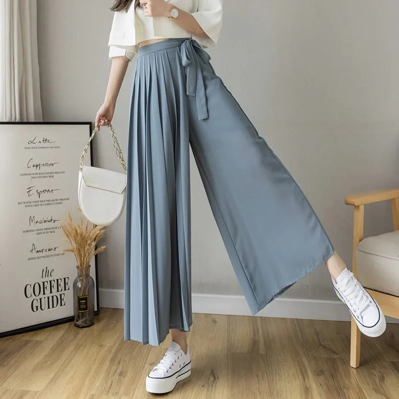 Soft Pleated Chiffon Trousers Wide Leg Pants