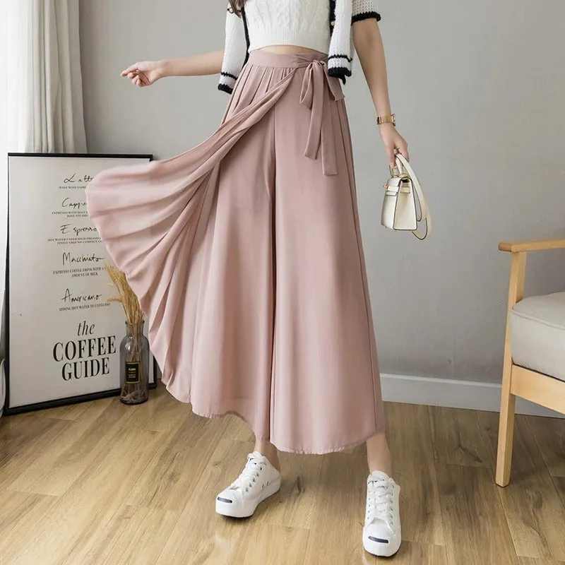 Soft Pleated Chiffon Trousers Wide Leg Pants