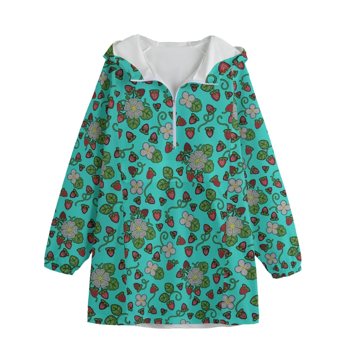 Strawberry Dreams Turquoise Unisex Windbreaker Long Jacket