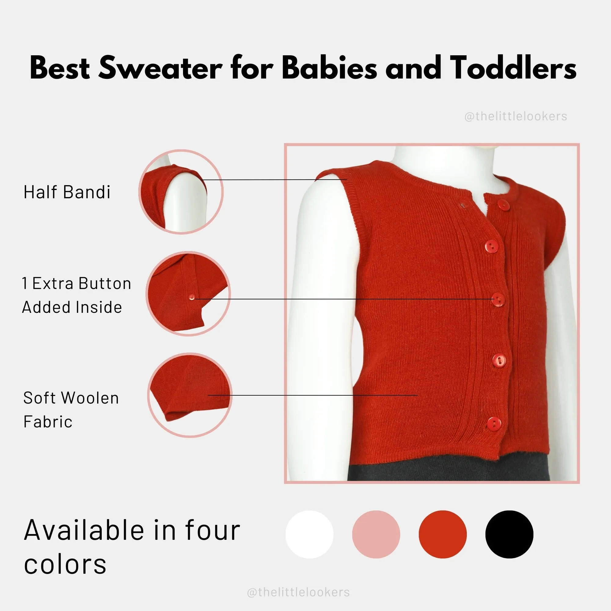 THE LITTLE LOOKERS Premium Quality Front Open Half Sweater/Inner/Bandi/Wollen Vest for New Born Babies/Infants