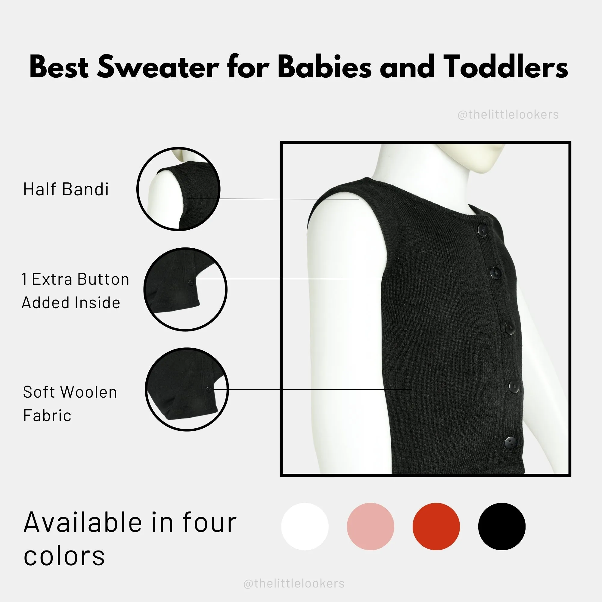 THE LITTLE LOOKERS Premium Quality Front Open Half Sweater/Inner/Bandi/Wollen Vest for New Born Babies/Infants