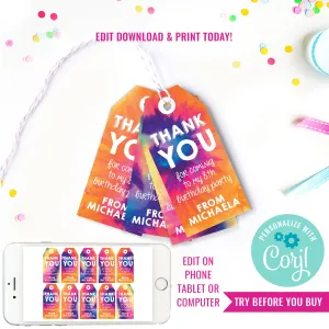 Tie-Dye Party Favor Tags | Tween Girls Party Favors