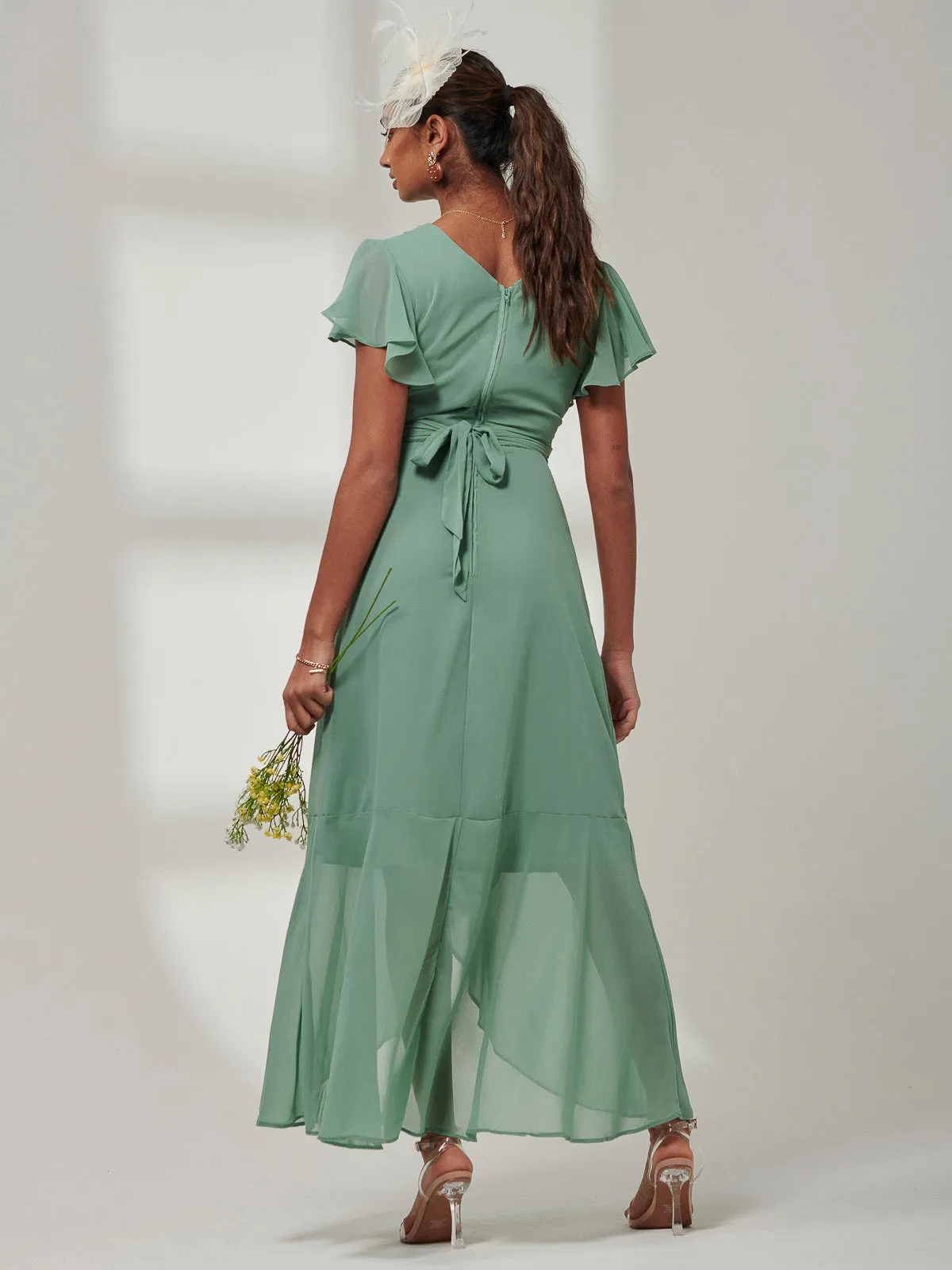 Vicky Chiffon Frill Maxi Dress, Green