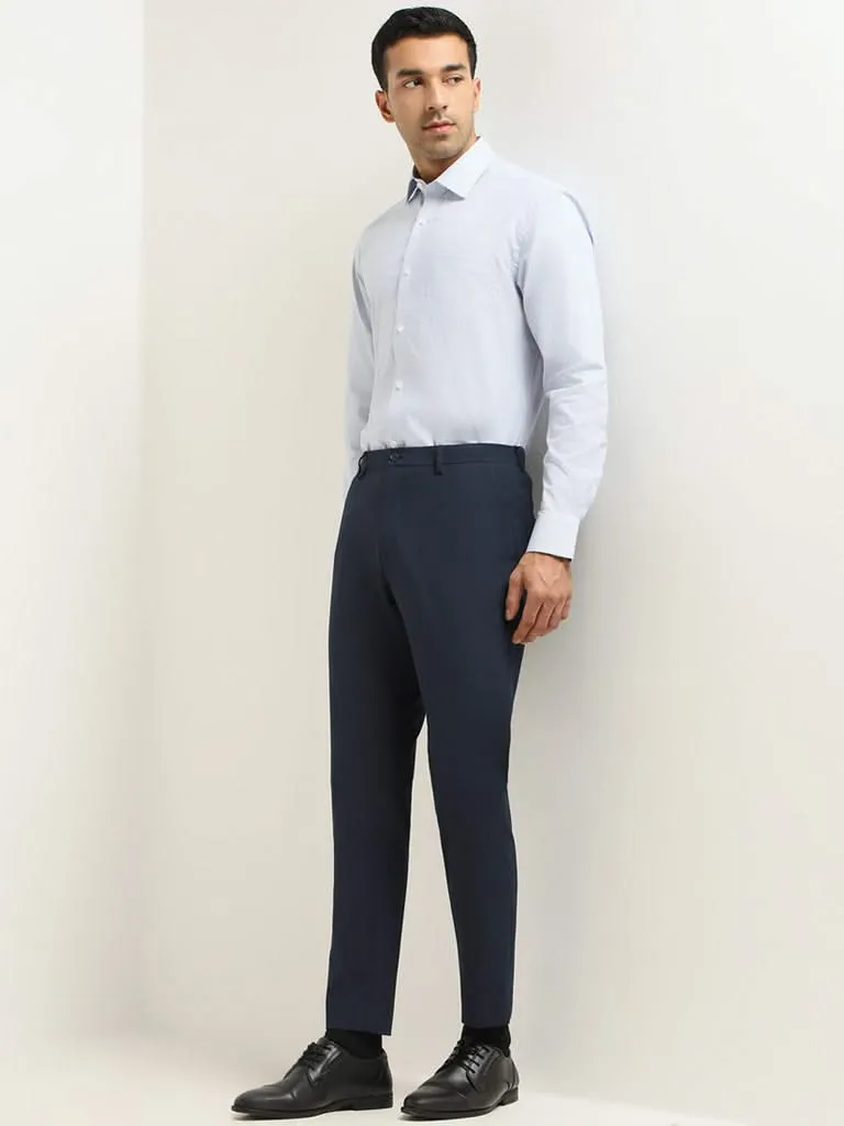 WES Formals Blue Cotton Relaxed-Fit Shirt