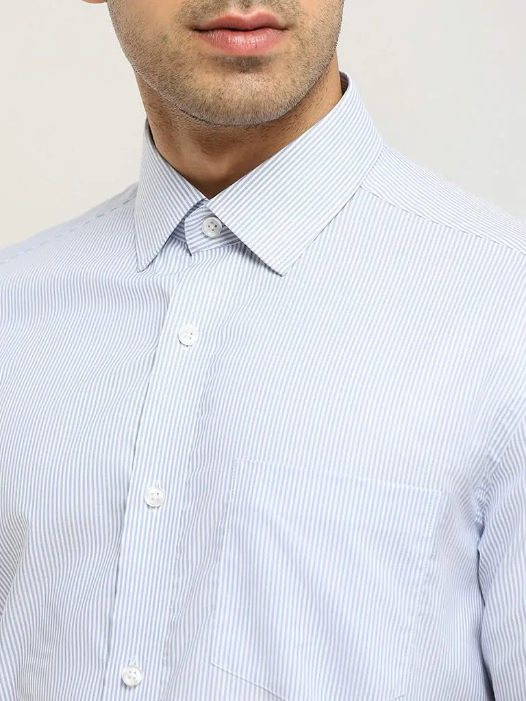 WES Formals Blue Cotton Relaxed-Fit Shirt