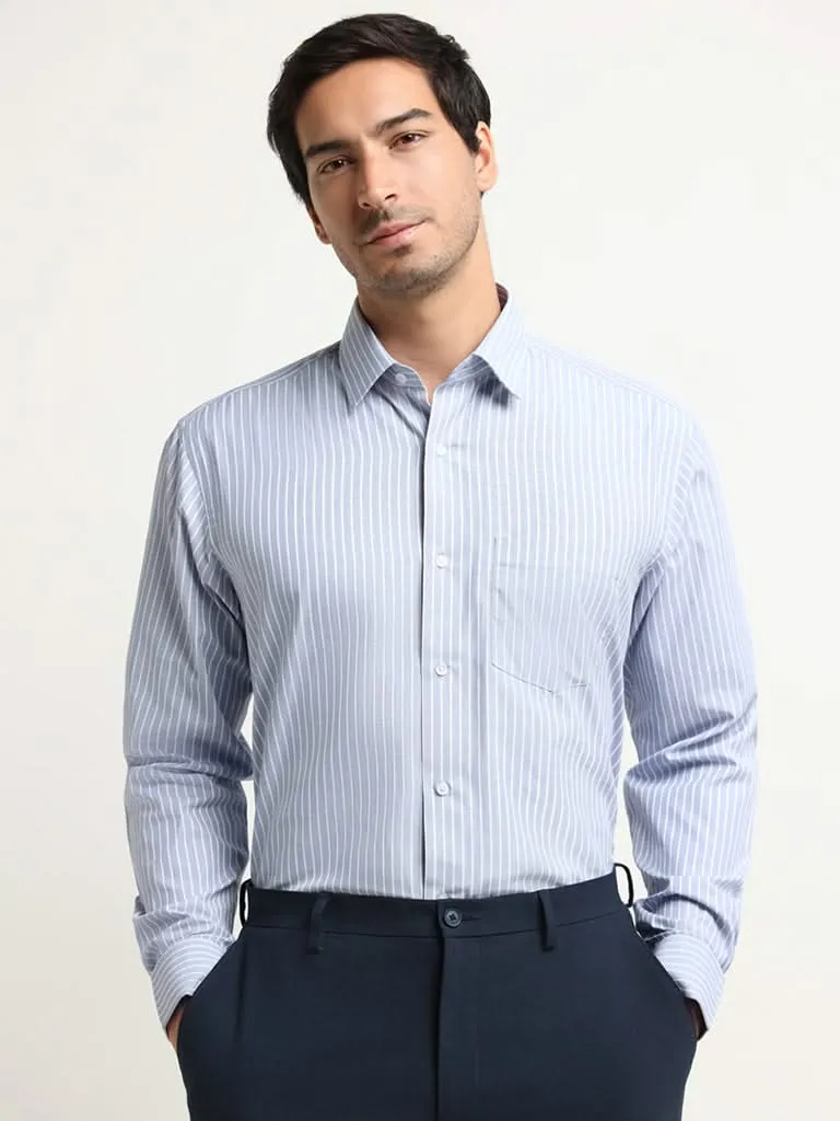 WES Formals Blue Striped Relaxed Fit Shirt