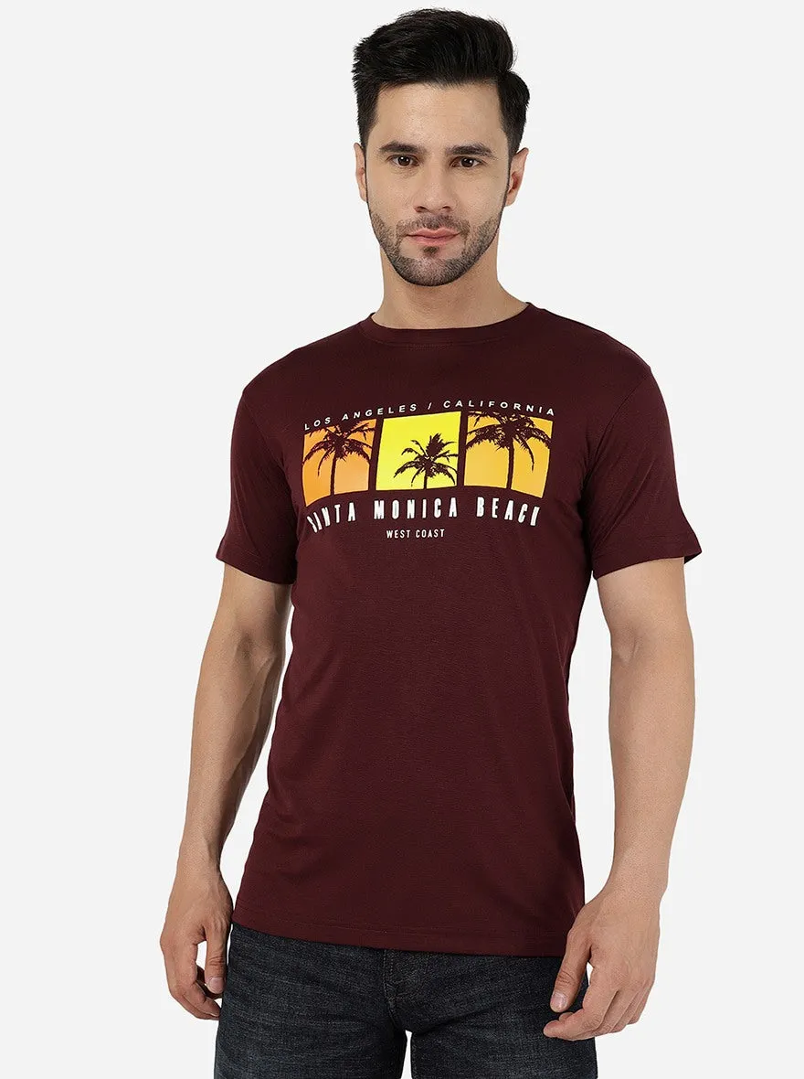 Wine Printed Slim Fit T-Shirt | JadeBlue