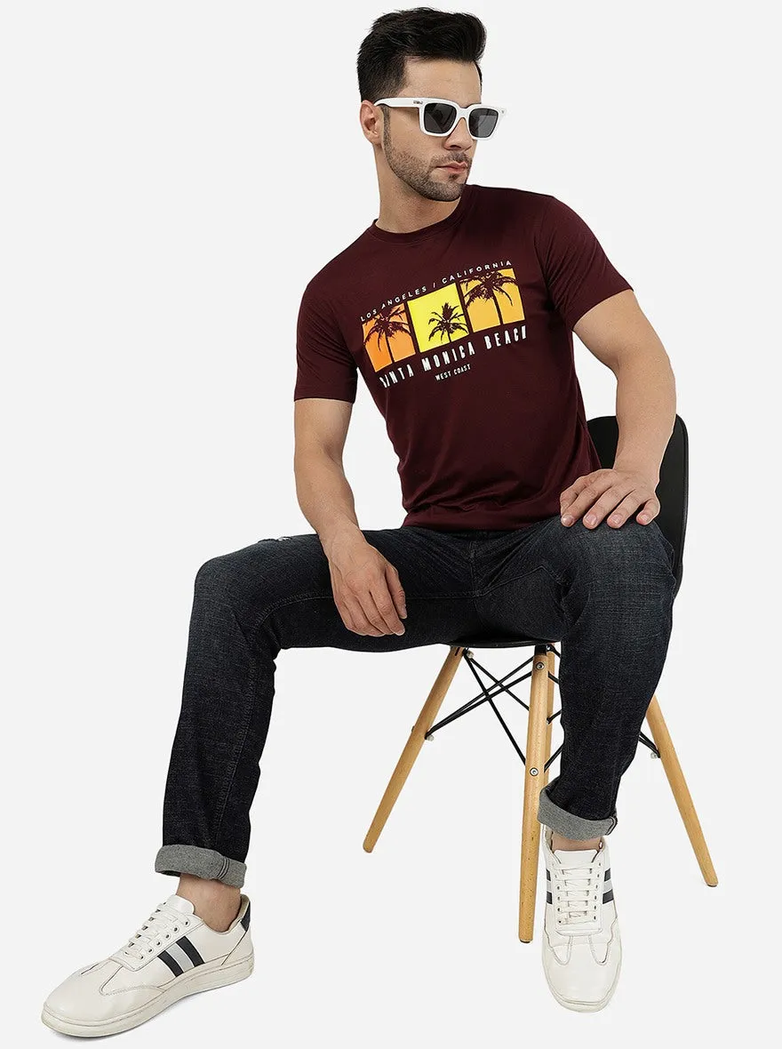 Wine Printed Slim Fit T-Shirt | JadeBlue