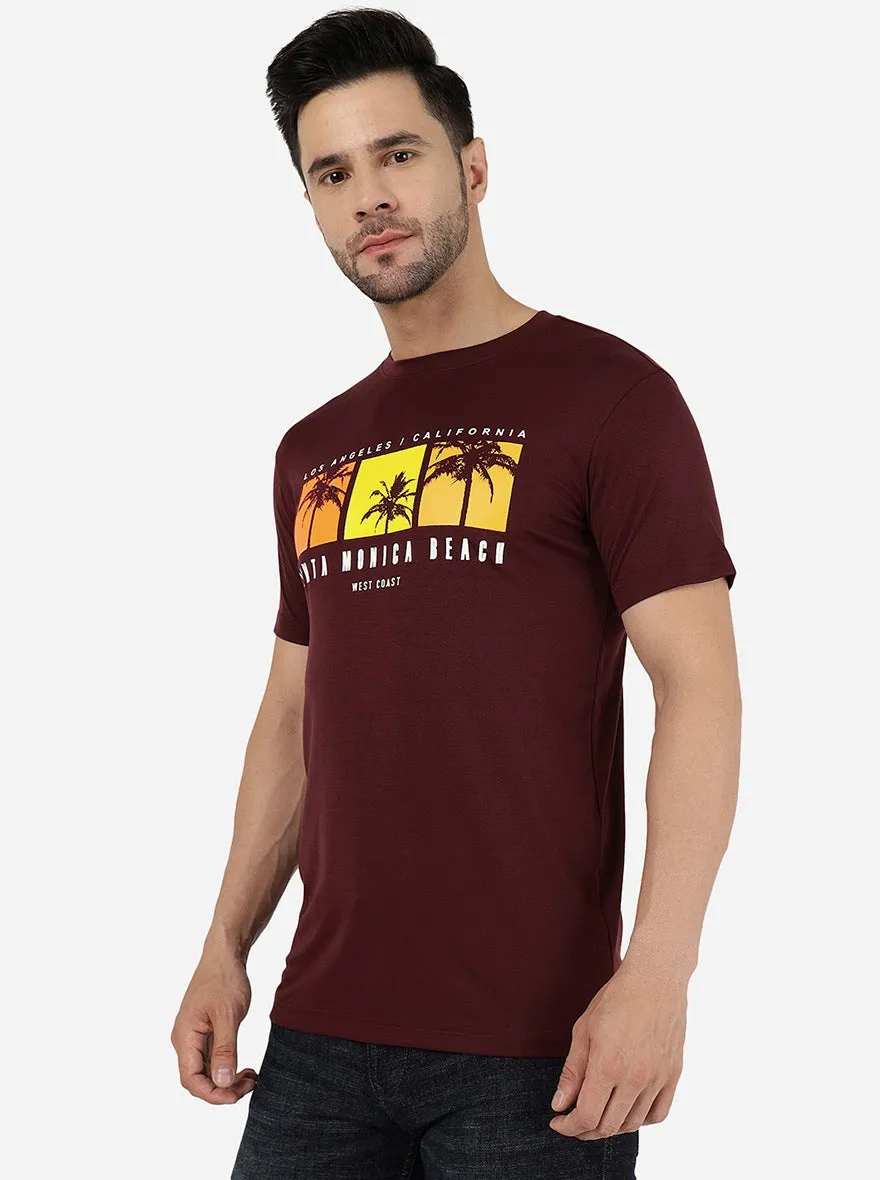 Wine Printed Slim Fit T-Shirt | JadeBlue