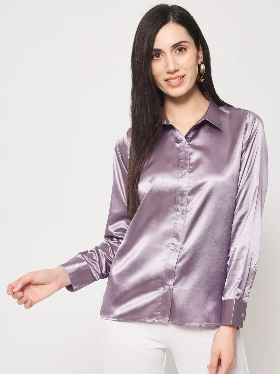 Women Pink Grey Classic Slim Fit Striped Casual Shirt